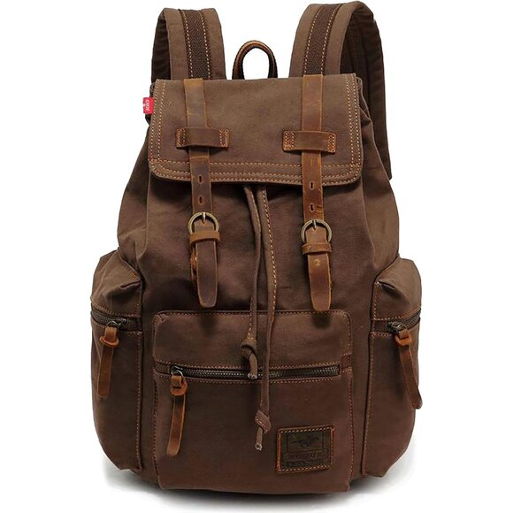Vintage Canvas Backpack,17" Laptop Backpacks Rucksack,Shoulder Travel